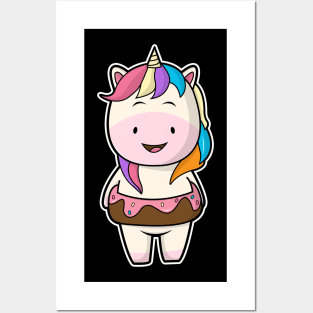 Unicorn with Chocolate donut Posters and Art